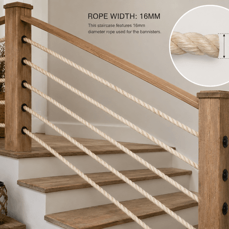 Natural 3 Strand 100% Cotton Rope for Indoor Banisters